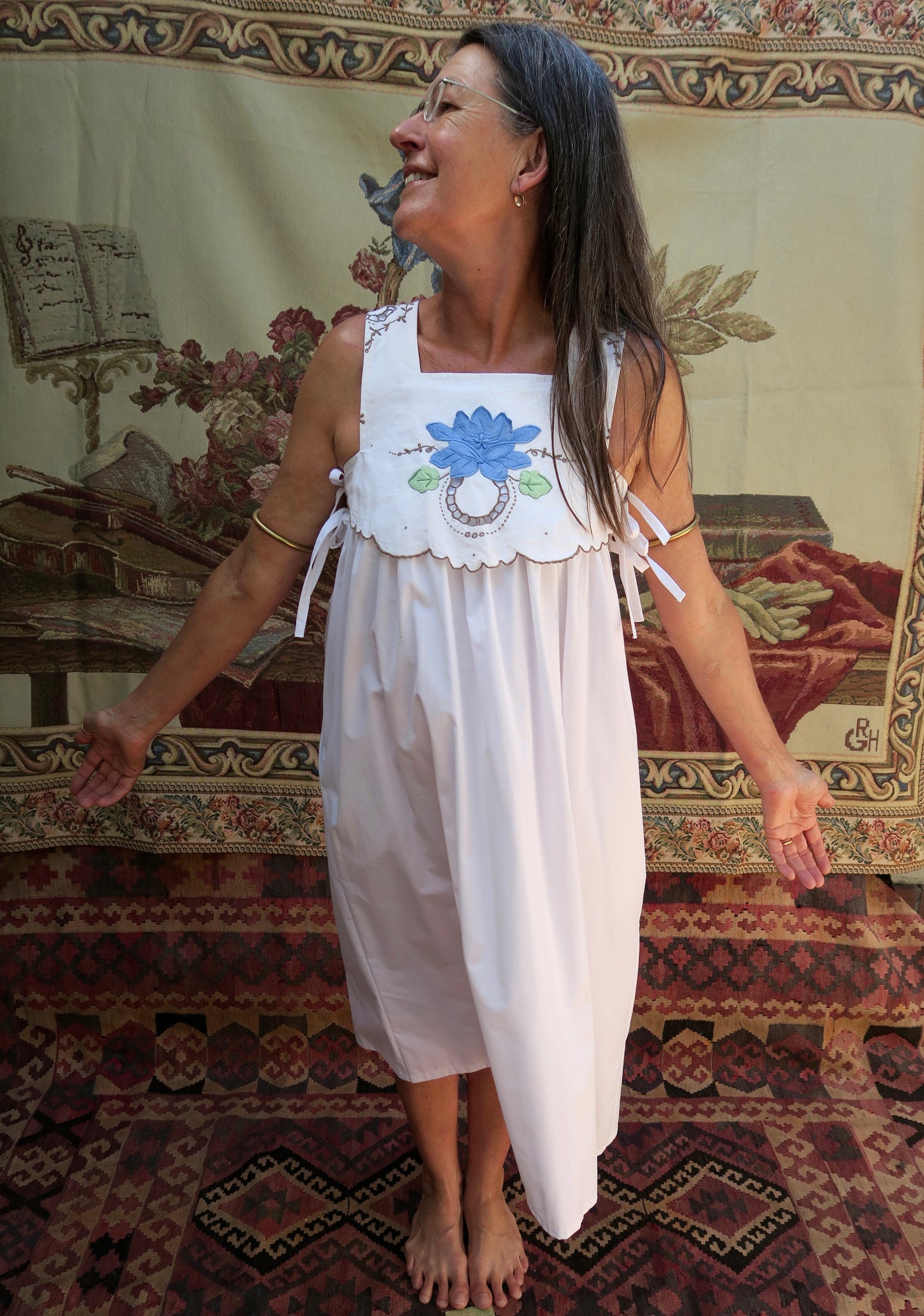 Blue Flower Pocket Milkmaid Dress