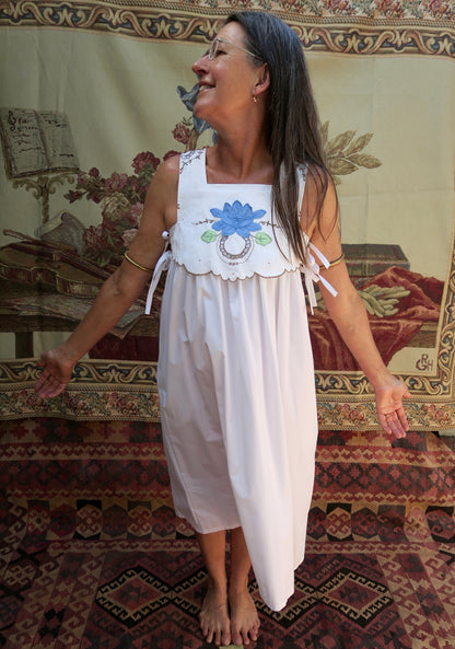 Blue Flower Pocket Milkmaid Dress